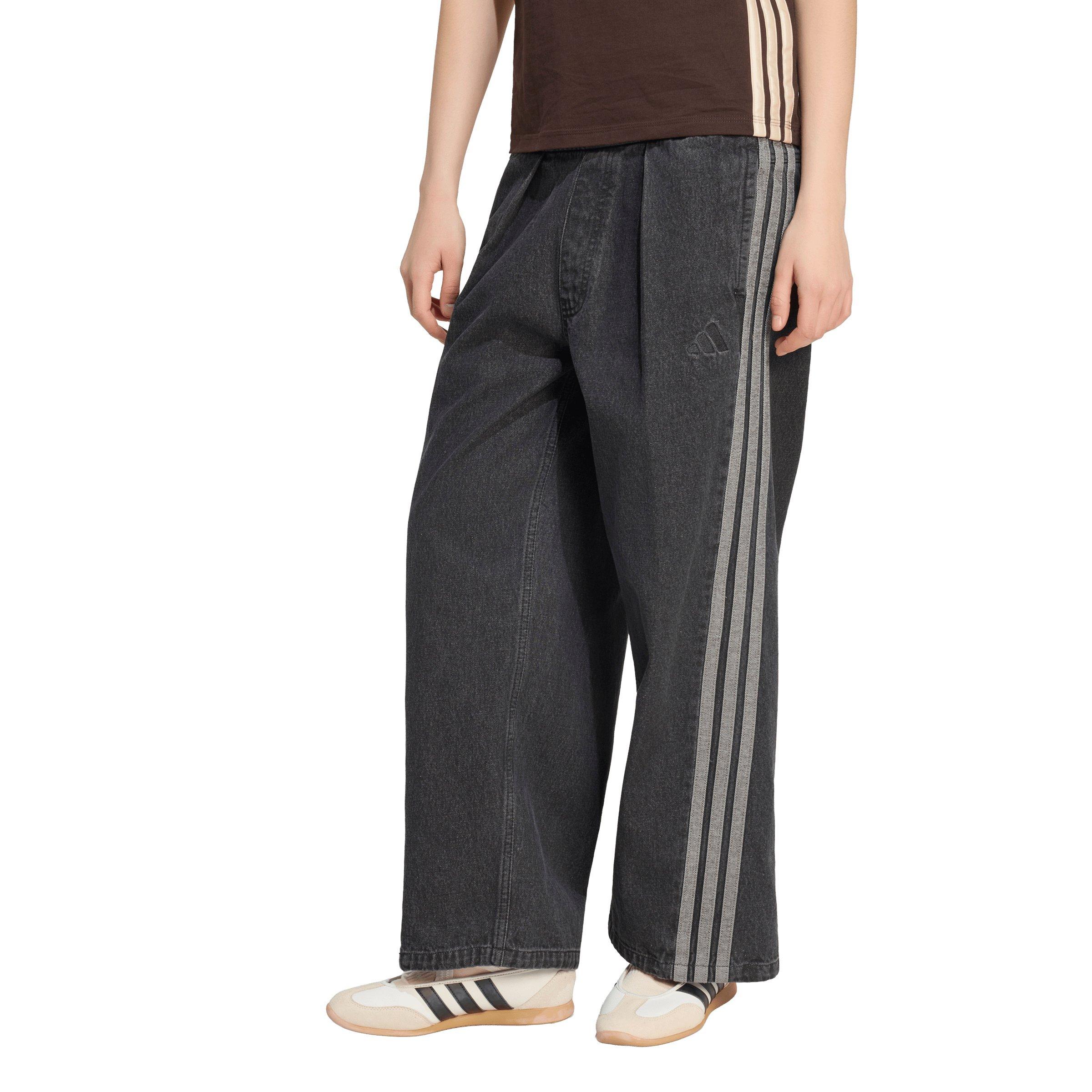 adidas Women's Stadium Dark Washed Denim Loose Fit Pants - Black - BLACK